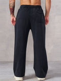 Men's Casual Solid Color Mid Waist Elastic Sporty Straight Wide Leg Trousers