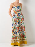 Women's Summer Trendy Printed Big Hem Strap Maxi Dress