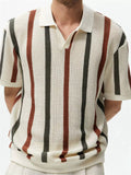 Men's Summer Short-sleeved Contrast Color Striped Knitted Polo Shirts
