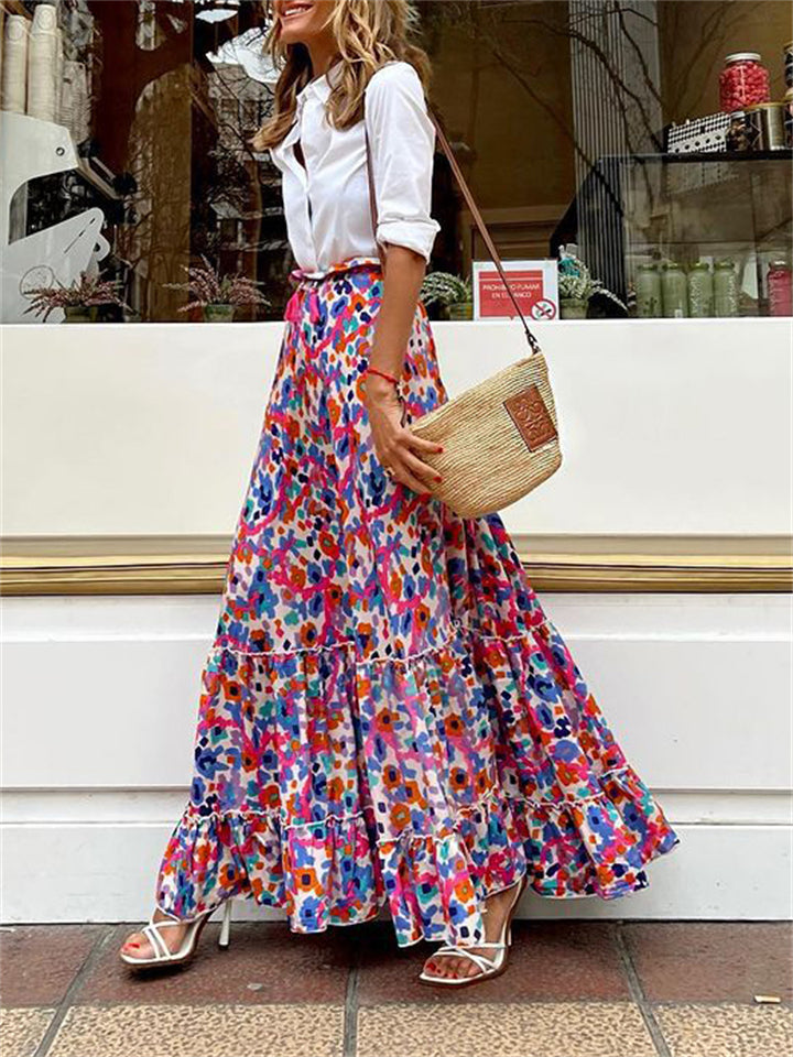 Fashionable Colorful Flower Ruffled Skirt for Lady