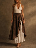 Women's High Waist Asymmetrical Faux Suede Maxi Skirt