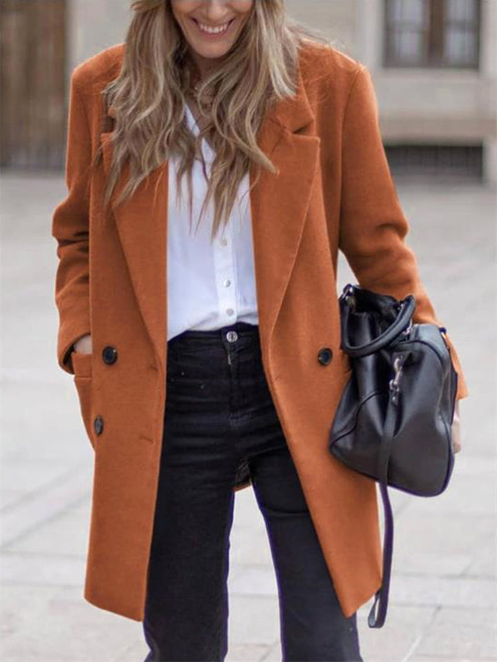 Women's Autumn Solid Color Notched Lapel Mid-Length Woolen Coat
