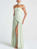 Women's Trendy Solid Color Strapless High Split Evening Dress