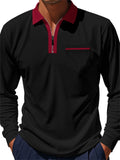 Men's Classic Breathable Lapel Contrast Color Long Sleeve Polo Shirts