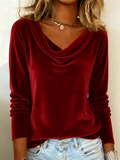 ‌Women's Autumn Simple Elegant Velvet Cowl Neck Long Sleeve Blouse‌