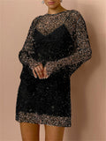 Lady See Through Matching Sets Mesh Sequin Pearl Dresses