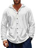 Men's Causal Linen Solid Color Button Up Hooded Shirts