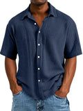 Men's Casual Short Sleeve Lapel Solid Color Shirt
