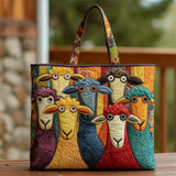 Quilted Tote Bag with Colorful Sheep Pattern