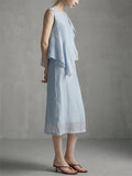 Women's Patchwork Sleeveless Asymmetric Ruffle Top Midi Dress