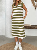 Women's Casual Stripe Lapel Short Sleeve Shirt Dress