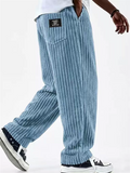 Men Retro Baggy Loose Fit Casual Elastic Waist Corduroy Pants