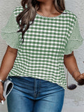 Women's Summer Plaid Round Neck Short Sleeve Shirt
