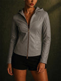 Women's Cool Hooded PU Leather Jacket with Warm Lining