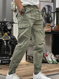 Men's Retro Solid Color Pockets Cargo Jogger Pants