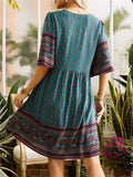 Ladies Ethnic Style Print V-Neck Knee-Length Dresses