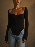 Women Stylish Sweetheart Neck Long Sleeve Ribbed Corset Top