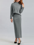Elegant Crew Neck Knitted Sweater + Side Slit Skirt