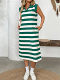 Women's Casual Stripe Lapel Short Sleeve Shirt Dress