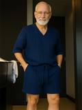 Men's Cozy Solid Color Knitting Shirt & Shorts Set