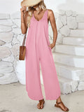 Women's Summer Casual Solid Color V Neck Overall Jumpsuits
