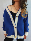 Women's Contrast Color Loose Single Breasted Cardigan Sweaters