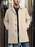 Men's Autumn Simple Solid Color Lapel Single Breasted Trench Coat