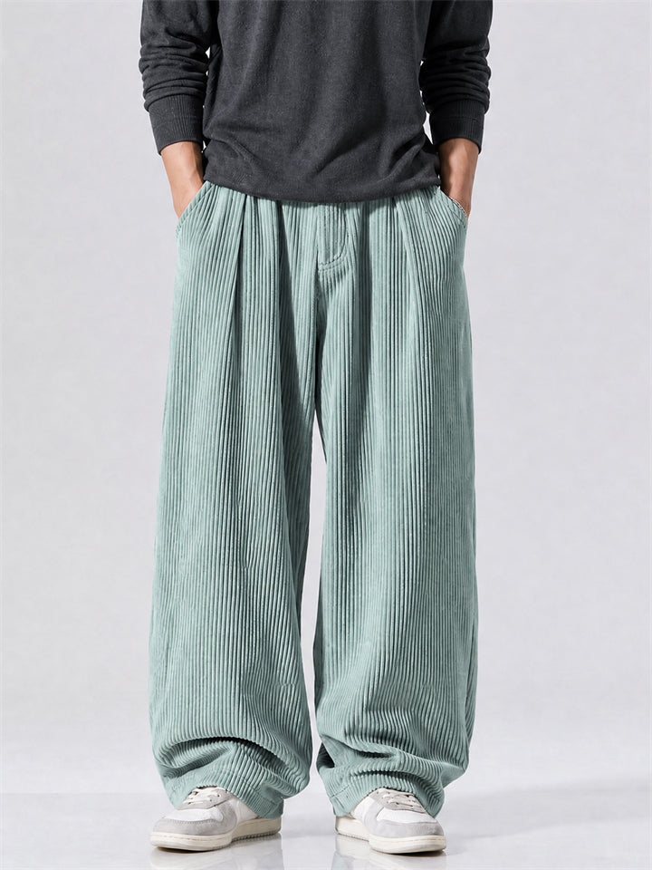 Men's Autumn Simple Retro Corduroy Loose Fit Straight Leg Trousers