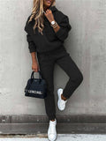 Women's Casual Solid Color Hooded Sweatshirts & Sweatpants Outfit