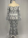 Women's Elegant Printed HIgh Waist Off-shoulder Asymmetric Hem Dress