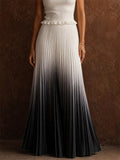 Women Elegant High Waist Ombre Gradient Pleated Maxi Skirt
