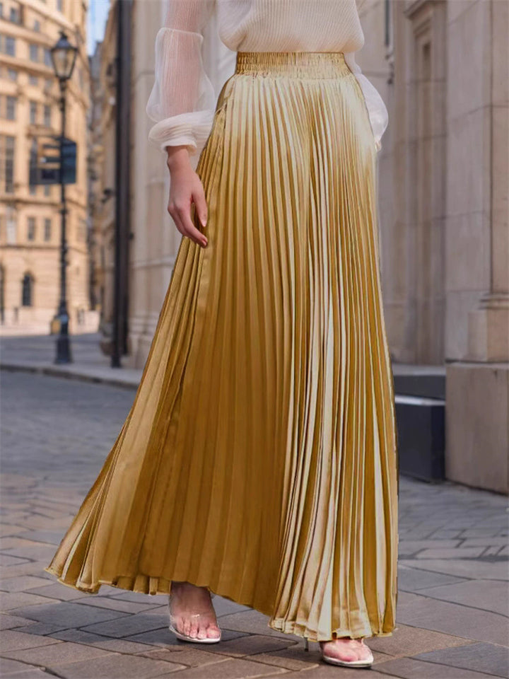 Women's Solid Color High Waist Big Hem Pleated A-Line Skirts