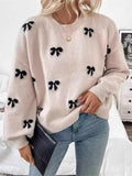 Women's Autumn Cute Bow Jacquard Pullover Long Sleeve Sweaters