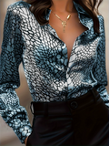 ‌Women's Chic Sexy Button Up Snakeskin Print Long Sleeve Blouse‌s