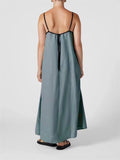Ladies Contrast Color Lace-Up Spaghetti Strap Summer Dress