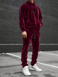 Men Velvet Kangaroo Pocket Hoodie and Jogger Pants Tracksuit Set