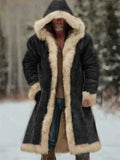 ‌Men's Winter Long Faux Fur Lined Cardigan Parka Coat with Hood