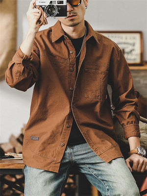 Men's Solid Color Retro Oversized Lapel Work Jacket