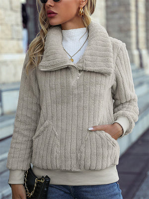 Women's Autumn Solid Color Soft Pit Stripe Lapel Long Sleeve Coats