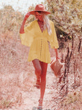 Sexy V Neck Wide Sleeve Waisted Mini Dress for Women