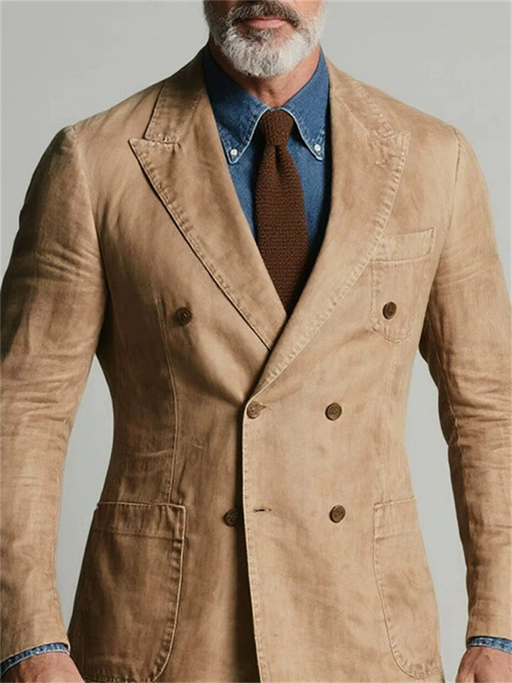 Men's Autumn Khaki Retro Casual Double Breasted Long Sleeve Coats