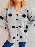 Women's Polka Dots Jacquard V Neck Long Sleeve Cardigan Sweaters