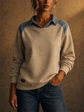 Women 2 in 1 Layered Pullover Denim Patchwork Collar Top