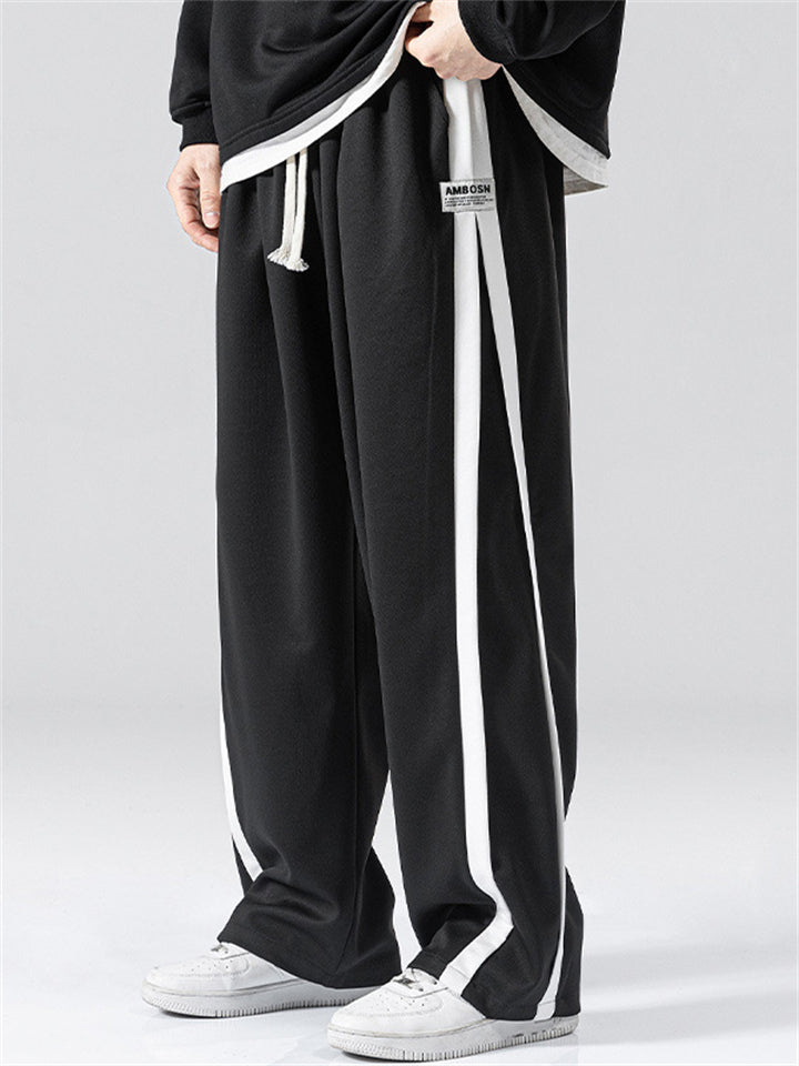 Men's Plus Size Casual Contrast Color Drawstring Pants