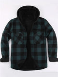Men's Casual Loose Fit Fleece Lined Plaid Hooded Shirts