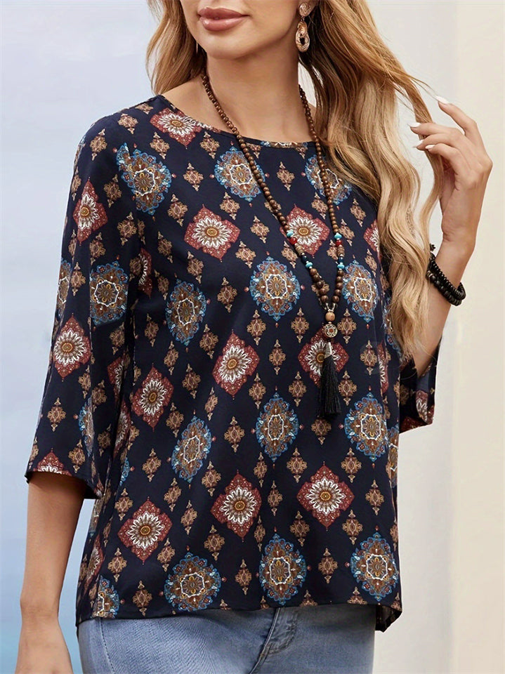 Women's Summer Ethnic Style Printed 3/4 Sleeve Shirts