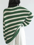 Women's Casual Sabrina Neck Stripe Contrast Color Long Sleeve Sweaters
