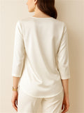 Ladies' Elegant Solid Color V Neck 3/4 Sleeve Satin Blouses