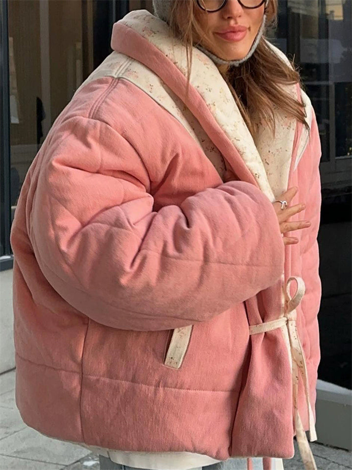 Women's Winter Warm Lace Up Printed Reversible Garment Coat