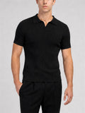 Mens Slim Fit Short Sleeve Ribbed Knit Polo Shirts